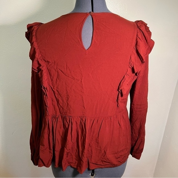 Loft Wild Currant Ruffle-Sleeve Peplum Top - Picture 8 of 12